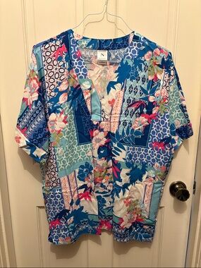 Natori 2pc lounge wear set - hibiscus patch pattern, size S